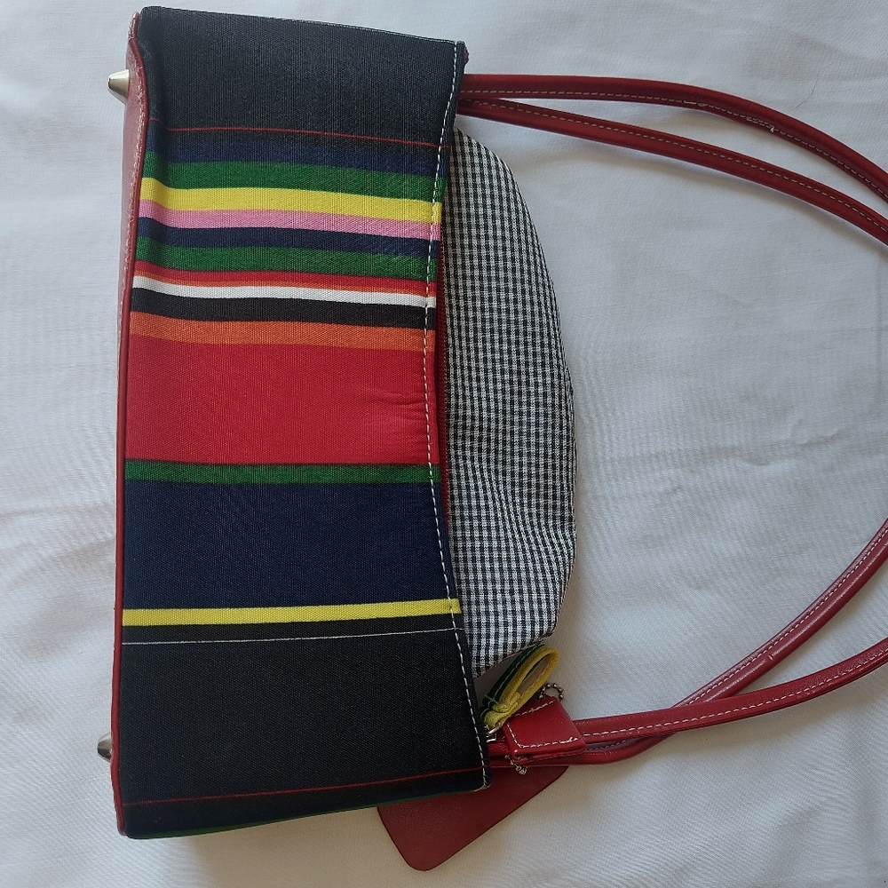 Vintage K18 Shoulder Strap Bag Fabric Multicolor Stripe Summer Beach Handbag - Picture 13 of 15